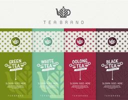 Vector set of templates packaging tea, logo, label, banner, poster, identity, branding. Stylish design for black tea - green tea - white tea - oolong tea