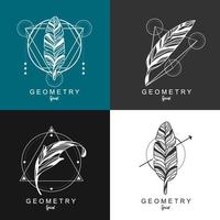 diseño de logotipo de pluma con fondo geométrico. vector