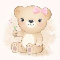 Little Bear and cosmos flower vector