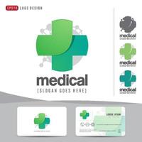 Diseño de logotipo, salud médica u hospital y plantilla de tarjeta de visita, patrón limpio y moderno. vector