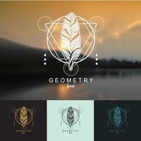 diseño de logotipo de pluma con fondo geométrico. vector