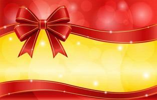 Red Ribbon Bow with Glowing Gold and Red Background vector