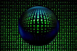 A blurry binary code background with a lens ball photo
