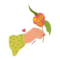 Hand holding flower alstroemeria beauty flat illustration vector