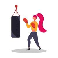 Hand drawn boxing girl sport concept Flat illustration vector