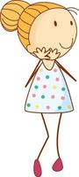 Cute girl cartoon character in hand drawn doodle style isolated vector