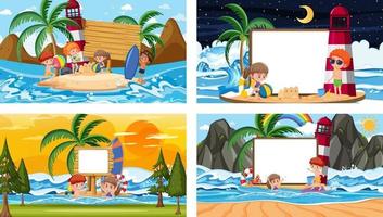 Set of blank banner in different tropical beach scenes vector