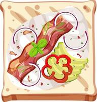 Top view of a bread with bacon and avocado vector