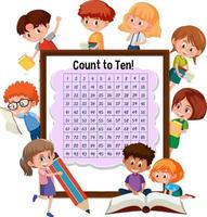 Counting number 1 to 100 board with many children vector