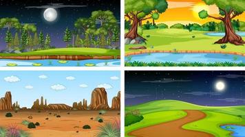 Four different scene of nature park and forest vector