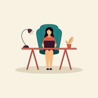 woman work at home design concept flat illustration vector