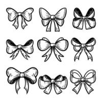 set bows tie ribbon vector illustration hand drawn