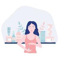 Woman Doing her Skincare Routine Flat Vector Illustration