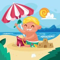 Boy Playing on the Beach on a Summer Day vector