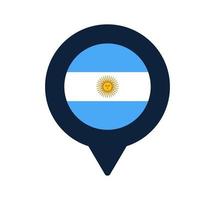 bandera argentina y el icono del puntero del mapa. diseño de vector de icono de ubicación de bandera nacional, pin de localizador gps. ilustración vectorial