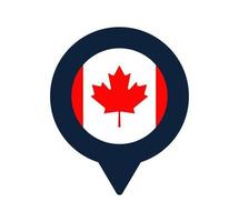 icono de puntero de mapa y bandera de Canadá. diseño de vector de icono de ubicación de bandera nacional, pin de localizador gps. ilustración vectorial