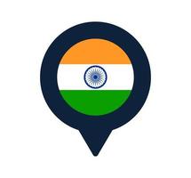 bandera de la india y el icono de puntero del mapa. diseño de vector de icono de ubicación de bandera nacional, pin de localizador gps. ilustración vectorial