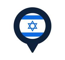 icono de puntero de mapa y bandera de israel. diseño de vector de icono de ubicación de bandera nacional, pin de localizador gps. ilustración vectorial