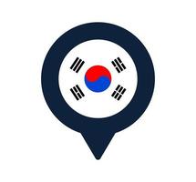 bandera de corea del sur y el icono de puntero del mapa. diseño de vector de icono de ubicación de bandera nacional, pin de localizador gps. ilustración vectorial