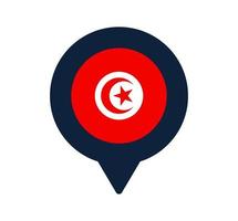 Bandera de Túnez y el icono de puntero del mapa. diseño de vector de icono de ubicación de bandera nacional, pin de localizador gps. ilustración vectorial