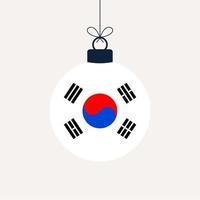 bola de navidad con la bandera de corea del sur. Ilustración de vector de tarjeta de felicitación. Feliz Navidad bola con bandera aislado sobre fondo blanco.