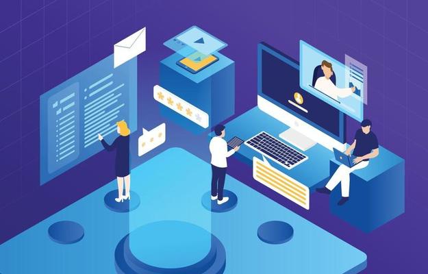Isometric People Working with Technology Illustration