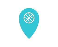 Blue Location with basketball ball inside icon isolated on white background.Icon in color . Vector Illustration