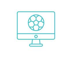 Online computer soccer icon. Outline online computer soccer vector icon for web design isolated on white background