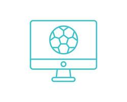 Online computer soccer icon. Outline online computer soccer vector icon for web design isolated on white background