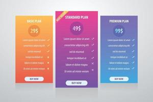 Diseño de tabla de precios con diferentes planes. vector