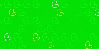 Light Green, Yellow vector background with hearts.