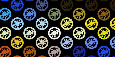 Dark Blue, Yellow vector backdrop with virus symbols.