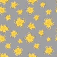 Yellow flowers of daisies on a gray background, seamless pattern. Vector illustration in the style of doodle. Botanical pattern.