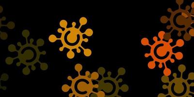 Dark green, yellow vector pattern with coronavirus elements.