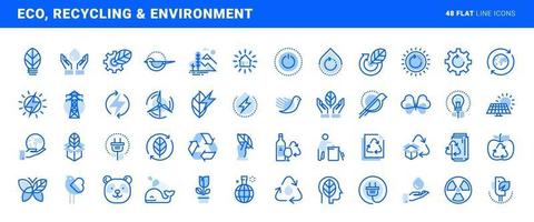 conjunto de iconos de línea plana de medio ambiente, tecnología verde, energía renovable, reciclaje. conceptos vectoriales para el diseño y desarrollo de sitios web y aplicaciones. vector