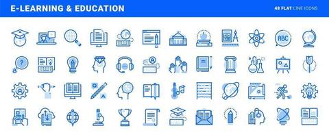 Set of flat line icons of e-learning and education. Vector concepts for website and app design and development.