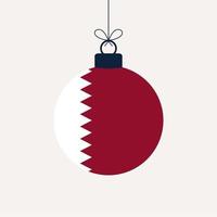 bola de navidad con la bandera de qatar. Ilustración de vector de tarjeta de felicitación. Feliz Navidad bola con bandera aislado sobre fondo blanco.