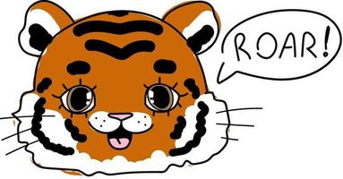 Cute doodle little tiger Baby animals with kid illustration roar text for card vector