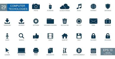 Thematic icons 29 pieces computer technology - Vector illustration