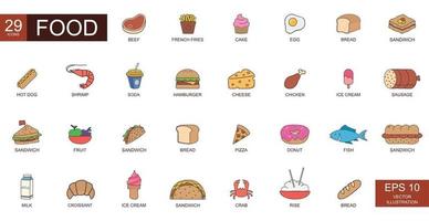 Realistic colored miscellaneous food web icons. Outline icons collection - Vector