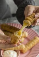 Close-up of chees in a tequeno photo