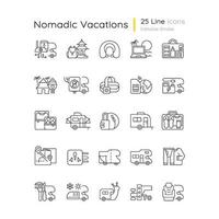 Nomadic vacations linear icons set vector