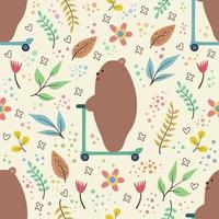 Seamless pattern about cute bear riding scooter vector