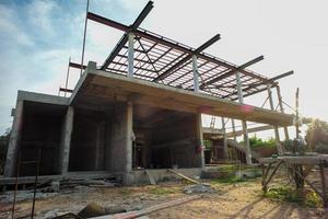 Perspective house under construction with clear blue sky background photo