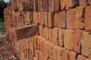 Abstract texture and background bulk of red bricks photo