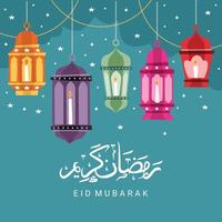 Eid mubarak lantern doodle background vector
