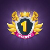 Game winner badge design with shiny crown and star award vector
