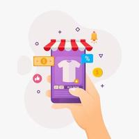 compras en línea con concepto de diseño de dispositivo móvil vector