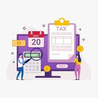 online tax payment service through computers design concept with tiny people vector illustration