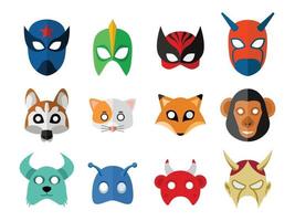 Conjunto de varias máscaras de superhéroe con diferentes temas. vector